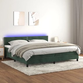 vidaXL Κρεβάτι Boxspring με Στρώμα &amp; LED Σκ. Πράσινο 200x200εκ Βελούδο