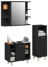 vidaXL Σετ Επίπλων Μπάνιου με ράφι 3 pcs Μαύρο 30 x 30 x 99.5 εκ