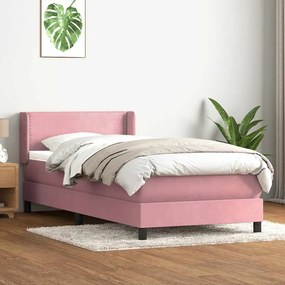 vidaXL Box Spring κρεβάτι με στρώμα ροζ 90x210 εκ. Βελούδινο