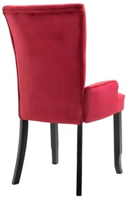 Καρέκλες Τραπεζαρίας με Μπράτσα 4 τεμ. Κόκκινες Βελούδινες - Κόκκινο
