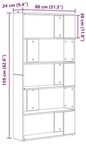 vidaXL Βιβλιοθήκη Μαύρη Οξυά 80 x 24 x 159 εκ Επεξεργασμένο ξύλο