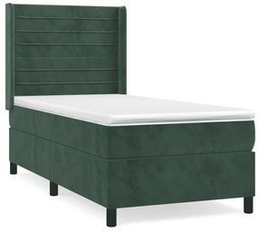 vidaXL Κρεβάτι Boxspring με Στρώμα Σκούρο Πράσινο 90x200 εκ. Βελούδινο