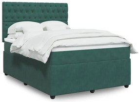 vidaXL Κρεβάτι Boxspring με Στρώμα Σκούρο Πράσινο 140x190εκ. Βελούδινο