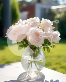 Intra Συλλεκτικό Ξύλινο Παζλ Plywood 4mm - Κομψά λευκά τριαντάφυλλα σε γυάλινο βάζο Σε Ξύλινο Κουτί - Διαστάσεις Puzzle: 10x10 cm – 25 κομμάτια