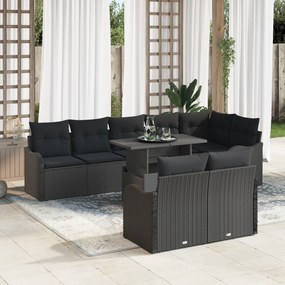 vidaXL Σετ καναπέ κήπου 9 τεμαχίων με μαξιλάρια μαύρο πολυ ρατάν