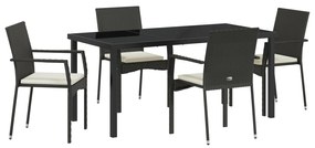 vidaXL Σετ Τραπεζαρίας Κήπου  5 Τεμαχίων με Μαξιλάρια Μαύρο Πολυ Ρατάν