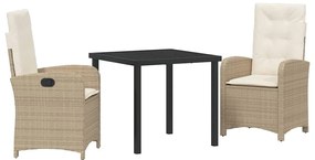 vidaXL Σέτ φαγητού για κήπο 3 pcs Μπεζ συνθετικό ρατάν