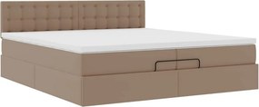 VidaXL Οθωμανικό κρεβάτι με στρώματα & LEDs Cappuccino Faux Leather