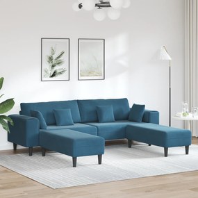 vidaXL Βελούδινος καναπές με μαξιλάρι 3 pcs Μπλε 208 εκ. Βελούδο