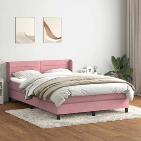 Κρεβάτι Boxspring με Στρώμα Ροζ 140x210 εκ. Βελούδινο