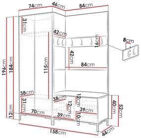 Σετ διαδρόμου Hartford F100, 196x158x44cm, 85 kg, Craft δρυς, Ταπισερί, Πλαστικοποιημένη μοριοσανίδα, Τοίχου, Εντοιχισμένη | Epipla1.gr