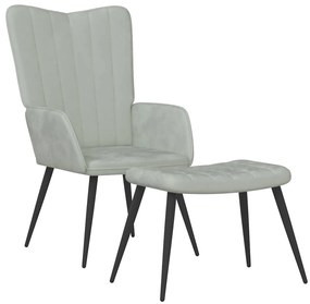 vidaXL Πολυθρόνα Relax Ανοιχτό Γκρι Βελούδινη με Σκαμπό