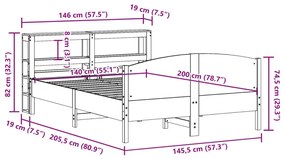 Σκελετός Κρεβατιού Χωρίς Στρώμα 140x200 εκ Μασίφ Ξύλο Πεύκου - Καφέ