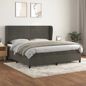 Κρεβάτι Boxspring με Στρώμα Σκούρο Γκρι 200x200 εκ. Βελούδινο - Γκρι