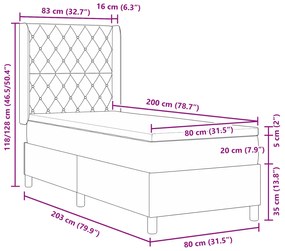 vidaXL Κρεβάτι Box Spring με Στρώμα  Στενό Γκρι 80x200 εκ. Βελούδο