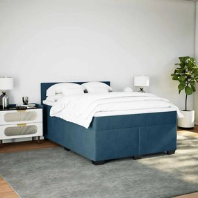 vidaXL Κρεβάτι Boxspring με Στρώμα Μπλε 160x200 εκ. Βελούδινο