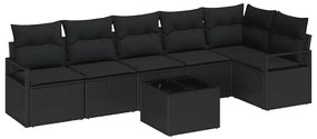 vidaXL Σετ Καναπέ Κήπου 7 pcs Μαύρο Πολυ rattan, βαμμένο ατσάλι