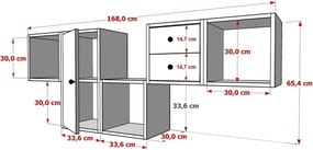 Stewehome Κονσόλα τοίχου με ράφι ντουλάπι και συρτάρια Λευκό 168x30x66 cm