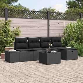 vidaXL Σετ Καναπέ Κήπου με μαξιλάρι 6 pcs Μαύρο Πολυ ράταν