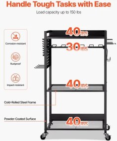 VEVOR 4-tier Tool Organizer Cart on Wheels 150 lbs Garage Cart for Workshop