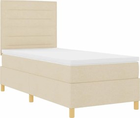 vidaXL LED Κρεβάτι με βάθρο με στρώμα Κρεμ 90 x 190 cm ύφασμα