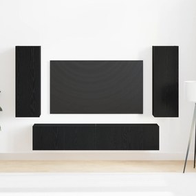 vidaXL Σετ Ντουλαπιών Τηλεόρασης 4 Ποσότητες Τοίχου Μαύρης Δρυός από Τεχνητό Ξύλο