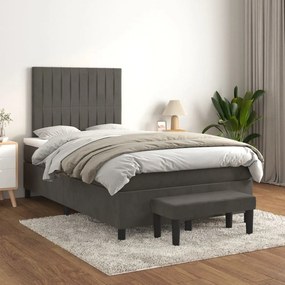 Κρεβάτι Boxspring με Στρώμα Σκούρο Γκρι 120x200 εκ. Βελούδινο - Γκρι