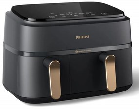 Διπλή φριτέζα ζεστού αέρα Philips NA352/00, 2750 W, 6+3 L, 80-200C, 1,5 kg, 8 προγράμματα, Οθόνη αφής, Αντιγραφή και συγχρονισμός, Μαύρο