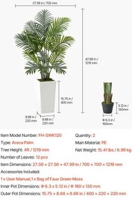 VEVOR 1219 mm 2Pack Artificial Areca Palm Trees with White Planter Indoor