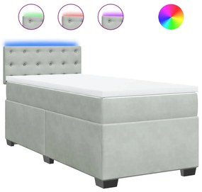 vidaXL Κρεβάτι Boxspring με Στρώμα Ανοιχτό Γκρι 90x200 εκ. Βελούδινο