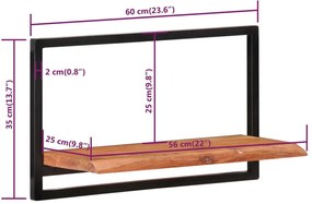 Ράφια Τοίχου 2 Τεμ. 60 x 25 x 35 εκ Μασίφ Ξύλο Ακακίας &amp; Ατσάλι  - Καφέ