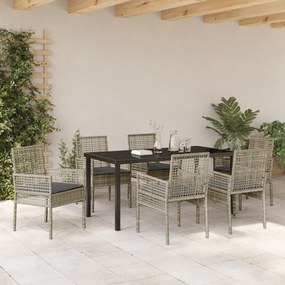 vidaXL Σετ Τραπεζαρίας Κήπου 7 Τεμαχίων με Μαξιλάρια Ανοιχτό Γκρι Πολυ Ρατάν