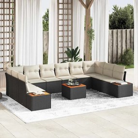 vidaXL Σετ Καναπέ Κήπου με μαξιλάρι 11 pcs Μαύρο Πολυ ράταν