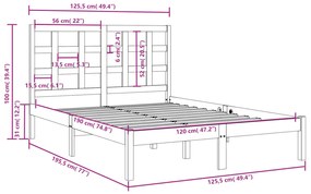 Πλαίσιο Κρεβατιού Μαύρο 120 x 190 εκ. Μασίφ Ξύλο Small Double - Μαύρο