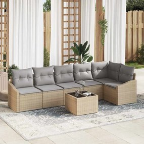 vidaXL Σετ Καναπέ Κήπου 7 pcs Μπεζ Πολυ ράταν