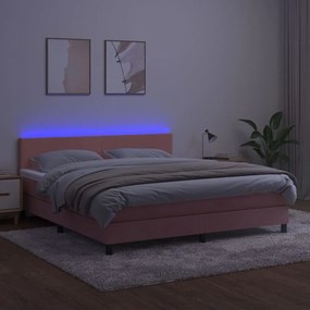 vidaXL Κρεβάτι Boxspring με Στρώμα &amp; LED Ροζ 180x200 εκ. Βελούδινο