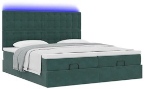 vidaXL Οθωμανικό κρεβάτι με στρώματα&LEDs Dark Green 180x200cm Velvet