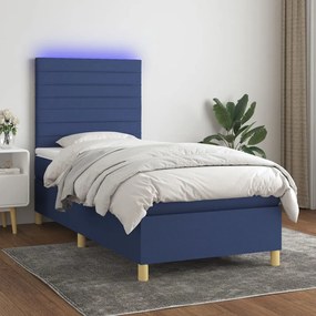 Κρεβάτι Boxspring με Στρώμα &amp; LED Μπλε 90x190 εκ. Υφασμάτινο