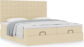 vidaXL Οθωμανικό κρεβάτι με στρώματα Κρέμα 180x200cm ύφασμα