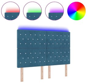 vidaXL Κεφαλάρι LED με φώτα λωρίδας LED Σκούρο Μπλε 144 cm Βελούδο