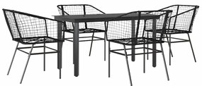 vidaXL Σετ Τραπεζαρίας Κήπου 5 Τεμαχίων Μαύρο Συνθετικό Ρατάν/Γυαλί