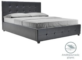 Κρεβάτι Roi διπλό 160x200 PU μαύρο ματ + αποθηκευτικό χώρο 172x218x109 εκ.