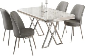 Dining Table &amp; Chairs Set (5 Pieces) Vals - White, Chrome, Grey White
Chrome
Grey