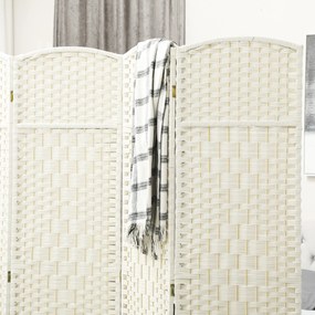 HOMCOM Διαχωριστικό χώρου, 4 πτυσσόμενο διαχωριστικό, σχέδιο πλέξης, ξύλο πεύκου, λευκό