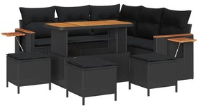 vidaXL Σετ Κήπου 9 κομματιών  με Μαξιλάρια Μαύρο Πολυ Ρατάν Ακακία