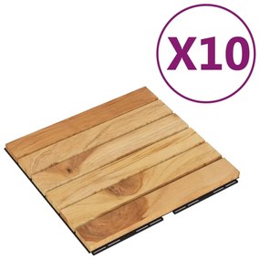 Πλακάκια Deck Κάθετο Σχέδιο 10 τεμ. 30x30 εκ. Μασίφ Ξύλο Teak - Καφέ