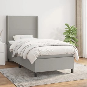 vidaXL Κρεβάτι Boxspring με Στρώμα Ανοιχτό Γκρι 90x200 εκ. Υφασμάτινο