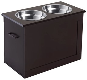 PawHut Σταθμός τροφοδοσίας, 2 μπολ από ανοξείδωτο ατσάλι, κρυφή αποθήκευση, 60 cm x 30 cm x 41 cm, Μαύρο + Ασημί