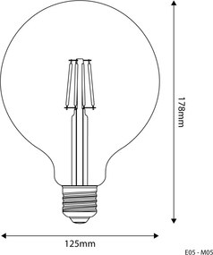 LED Filament Λαμπτήρας E05 Γλόμπος G125 Διαφανής 4W 470Lm E27 2700K