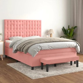 Κρεβάτι Boxspring με Στρώμα Ροζ 140x190 εκ. Βελούδινο